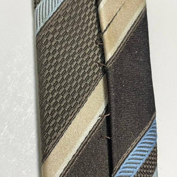 Ermenegildo Zegna Men's Necktie Tie 3.5" Silk Light Blue Tan Striped Pattern - Picture 5 of 5